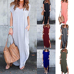 US Women Casual T-Shirt Long Maxi Dress Split Evening Party Dress Dresses S-2XL: party outfits,  Casual Long Maxi  