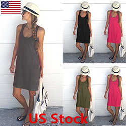 Women Dress Tank Top Sleeveless Scoop Neck Solid Cotton Shirt Mini Beach Dress: Women Sleeveless Dress,  Plus size outfit  