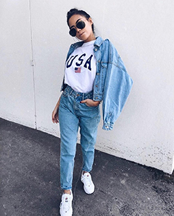 BLUE JEANS TOP, Shorts Outfit Jean jacket, Slim-fit pants: summer outfits,  Light Blue Pants Outfits  