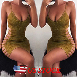 Women Sexy Bodycon Sleeveless Evening Party Cocktail Club Short Mini Dress Gold: Cocktail Mini Dress,  Women Sleeveless Dress  