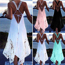 US Summer Women Sexy Backless Sleeveless Maxi Casual Beach Party Irregular Dress: Women Sleeveless Dress  