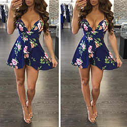 Women V-Neck Floral Bodycon Bandage Jumpsuit Party Playsuit Romper Mini Dress: Floral Outfits  