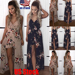 US Women V Neck Chiffon Sling Jumpsuit Romper Shorts Slip Dress Cocktail Dresses: Deep V-Neck  