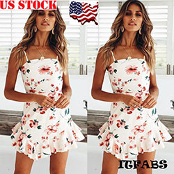 US Summer Women's Boho Sleeveless Beach Midi Dress Casual Floral Sundress S-XL: Women Sleeveless Dress  