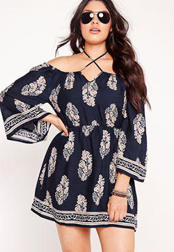 Missguided Plus Size Festival Print Bardot Dress Navy: Chubby Girl attire  