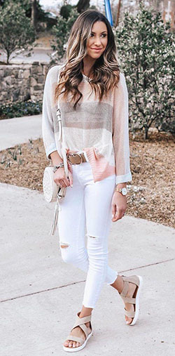 Light Blue Jeans, Spring Outfit Slim-fit pants, Ripped jeans: Casual Outfits  