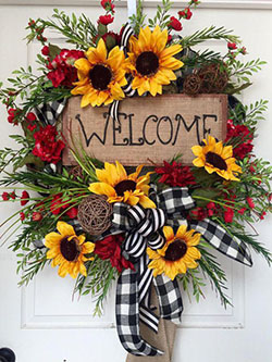 Sunflower wreaths, Sunflower Wreath, Hessian fabric: Christmas Day,  Floral design,  Hessian fabric  