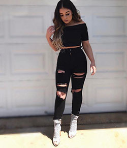 Hip hop fashion, Black Jeans With Crop top: Jeans For Girls  