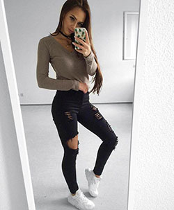 Hip hop fashion. Best Jeans for Women of All Sizes and Styles 2018  200+ Cute Ripped Jeans Outfit...: winter outfits,  Cute outfits,  instagram outfits,  Black Ripped Jeans Outfits  