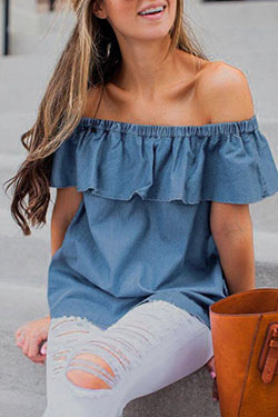 Top Sexy .... Top Sexy .... Hirigin Womens Summer Off Shoulder Ruffles Sleeve Blouses 2017 Fashion Slash Neck Jeans Blue Top Shirts Women Clothing: Off Shoulder,  Denim Top  