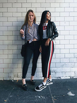 Twinset Striped Trousers, Urban Outfit Lapel pin, Casual wear: Street Outfit Ideas,  black trousers,  Stripe Trousers  