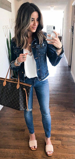 blue denim button-up jacket #summer #outfits style: summer outfits,  Jeans Outfit,  Lounge jacket  