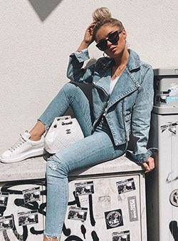 Jean jacket,  Denim skirt: Jean jacket,  Jeans Fashion,  Street Outfit Ideas,  Lounge jacket  