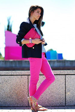 Pink Jeans Outfit Ideas Images: Navy blue,  Pink Jeans  