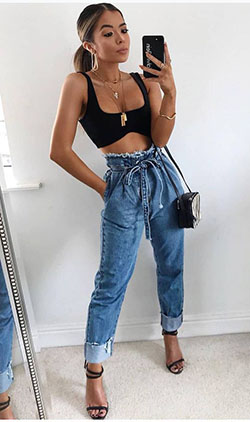 High waisted ruffle jeans: Slim-Fit Pants,  Mom jeans,  Capri pants,  High Waisted Jeans  