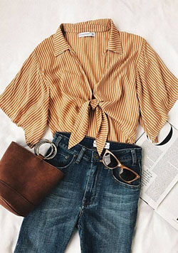 Yellow striped tie front top: shirts,  Tumblr Outfits  