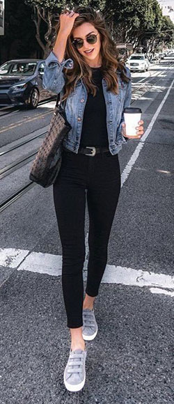 Winter outfits with jean jacket: Black Jeans Outfit,  winter outfits,  Jean jacket,  Slim-Fit Pants,  Boxy Jacket  