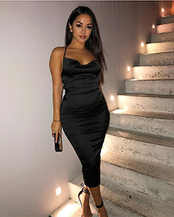 Black satin cowl neck dress: party outfits,  Bodycon dress,  Bandage dress,  Slip dress,  Negz Negar  