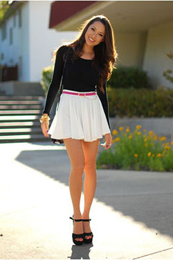 Trendy Summer Skirt Outfits For School Girls: High-Heeled Shoe,  Boot Outfits,  Skirt Outfits  