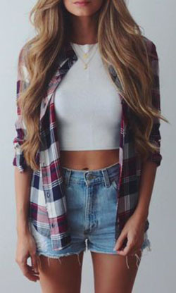 Plaid shirt over crop top: Crop top,  Crop Top Outfits  