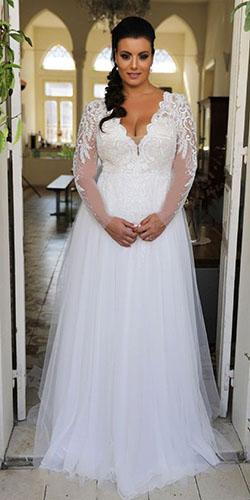 Magbridal Marvelous Tulle V-Neck Neckline Wedding Dresses: Wedding dress,  Plus size outfit,  Sheer fabric,  Maxi dress,  African Wedding Dress,  Deep V-Neck  