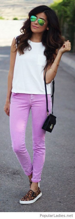 Pink Strawberry pants for women: High-Heeled Shoe,  Slim-Fit Pants,  Pink Jeans  