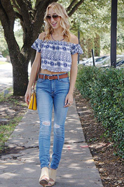 Off Shoulder Knit Wear Crop Top: High waist jeans outfit  