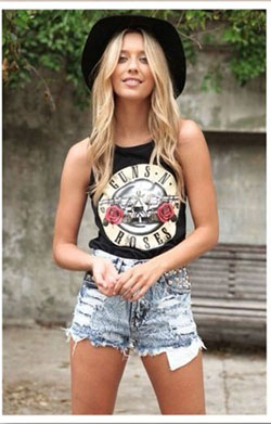 Shorts with band shirt: Sleeveless shirt,  Shorts Outfit  