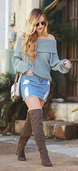 Denim skirt,  Casual wear: Denim skirt,  winter outfits,  Skirt Outfits  