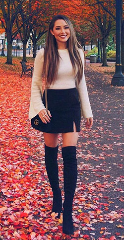 Winter knee high boots outfit: Over-The-Knee Boot,  Boot Outfits,  Skirt Outfits,  Knee highs,  Chap boot,  High Boots  