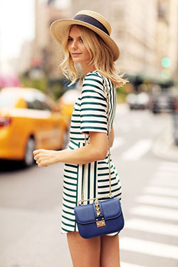 Blue And White Striped Dress: Clothing Accessories,  Baseball cap,  Straw hat,  Striped Outfit Ideas  