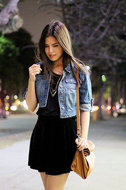 Short dress with denim jacket: Jean jacket,  Pencil skirt,  School Outfits Tumblr,  Denim T-Shirt  