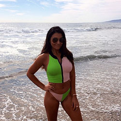 With sandy toes and a hot pink bikini, she's totally matching her glowing tan!: Television presenter,  Jalen Rose,  Sports commentator,  molly qerim,  First Take,  Sports Anchor,  Lingerie Top,  Swimsuit Top  