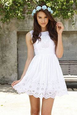 White dress with flower crown: Summer Cotton Outfit,  White Dress  