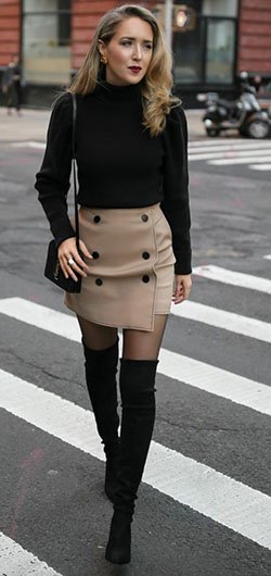 Classy winter outfits with skirt for teenage girls: winter outfits,  Over-The-Knee Boot,  Boot Outfits  