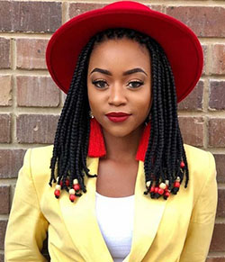 Medium box braids with beads: Lace wig,  Afro-Textured Hair,  Bob cut,  Crochet braids,  Box braids  