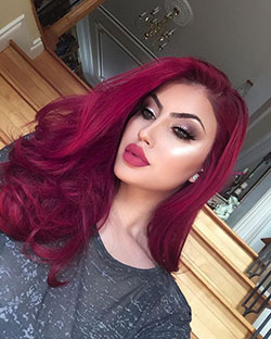 Dark Skin Girl With Burgundy Hair: Hair Color Ideas,  Layered hair,  Red hair,  Huda Beauty  