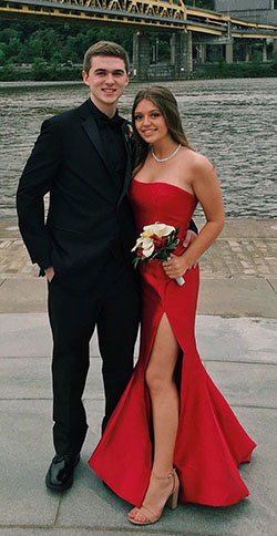 Red prom outfits for couples: Evening gown,  Spaghetti strap,  Ball gown,  Homecoming Outfits,  Red Dress  