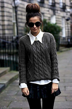 Stylish Street Style Cute Winter Outfits: shirts,  Messy Bun Outfits  