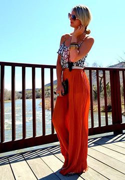 Orange palazzo pants outfit: Romper suit,  Palazzo pants,  Pleated Palazzo Pants  