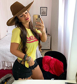 Brighten Your Day with Her Sunny Tee and Black Frayed Shorts Cowgirl Look!: Clothing Accessories,  Brown hair,  Cowgirl Outfits  