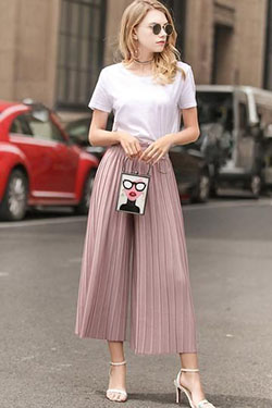 Spring Skirt Outfits Ideas For Girl: Capri pants,  Pleated Palazzo Pants  