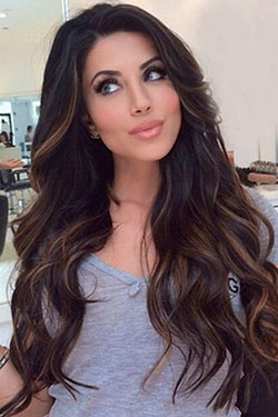 Caramel peekaboo highlights on dark hair: Long hair,  Brown hair,  Hair highlighting,  Hair Color Ideas  