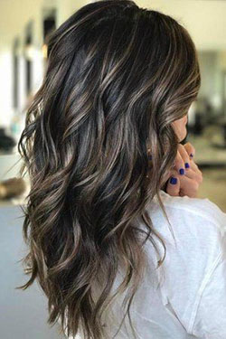 Ashy highlights on dark brown hair: Long hair,  Hair Color Ideas,  Hairstyle Ideas,  Brown hair,  Hair highlighting  