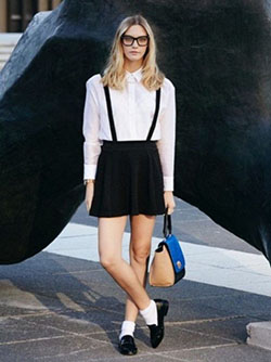 White shirt with suspenders and skirt: shirts,  Suspenders,  White Shirt  