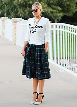 Casual Outfit With Midi Skirt: Informal wear,  Full plaid,  Midi Skirt Outfit,  Midi Skirt  