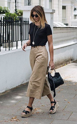 Simple Culottes Outfit For Ladies: Sleeveless shirt,  Slim-Fit Pants,  Culottes Outfit  