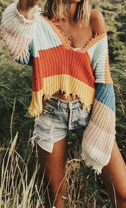 Sweet designs to try striped ripped sweater, Crew neck: Crew neck,  Casual Outfits,  Sweaters Outfit  