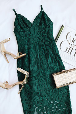 Christmas Party Outfits/Dresses, Forest Green, Evening gown: Evening gown,  Spaghetti strap,  party outfits  