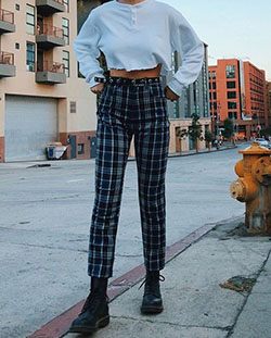 Emma chamberlain doc martens outfits: Crop top,  Emma Chamberlain,  Plaid Pants  